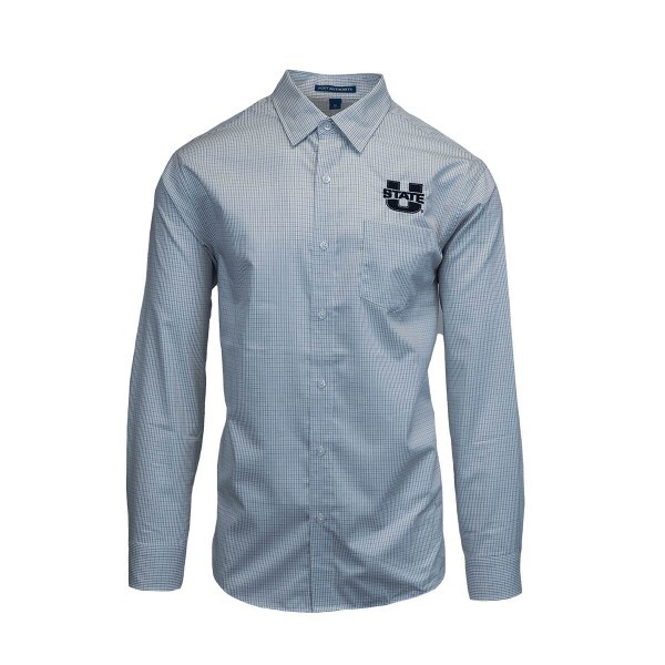 White, Gridded, U-State, Long-Sleeve, Button-Down